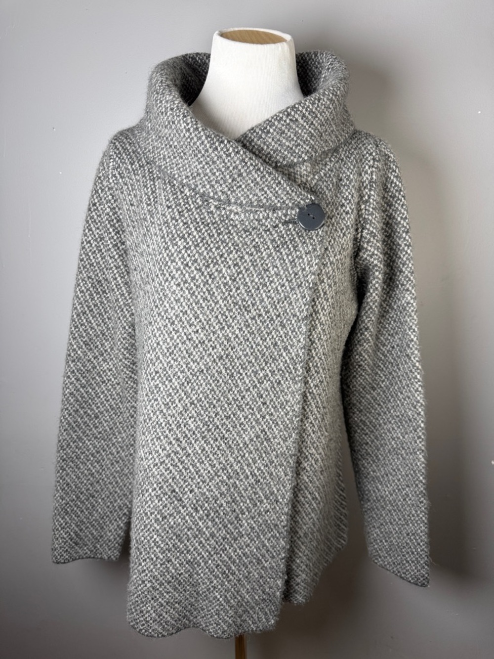 Cozy Asymmetric Gray Shawl Collar Women's Sweater
